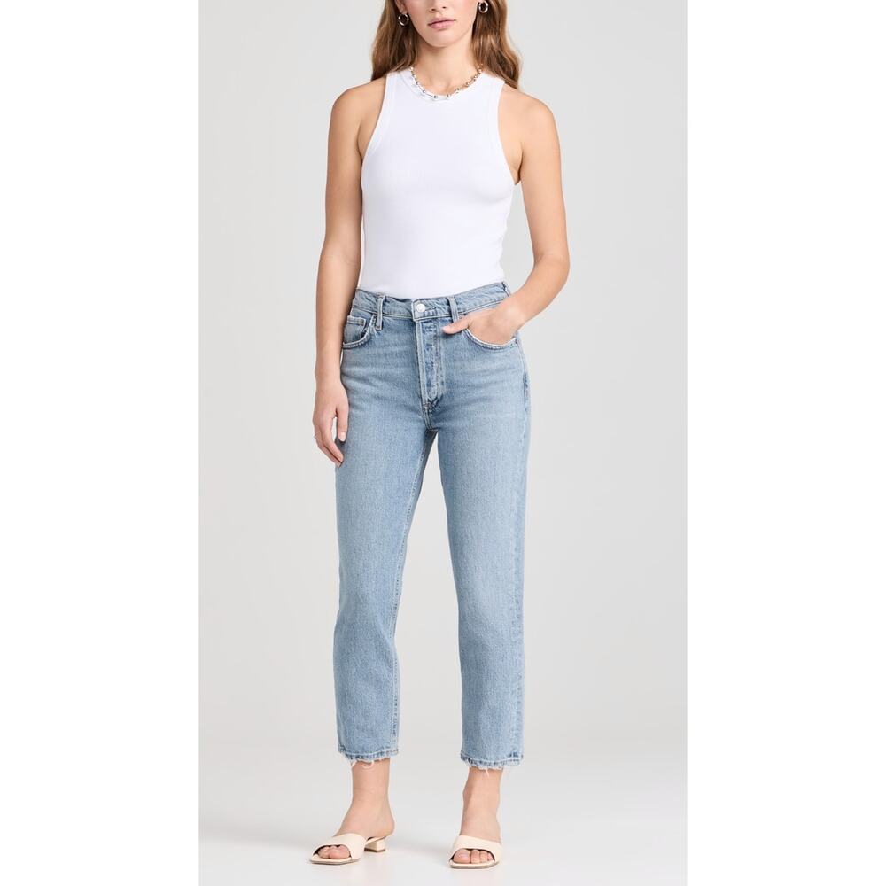 Agolde Riley Crop Distressed Light Wash Jeans US 29
